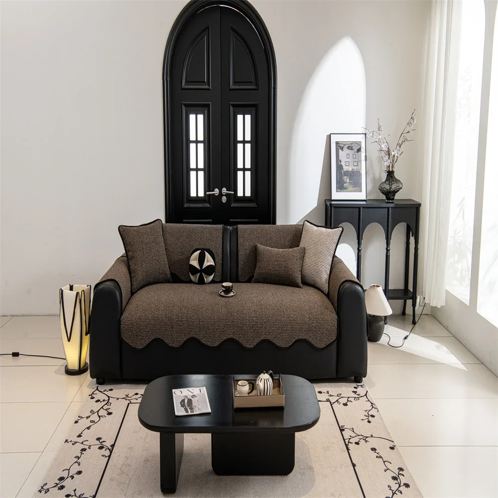 Retro Chenille Sofa Cushion Cover Universal Non-Slip Fixed Straight Row All-Seasons Slipcover for Home Comfort