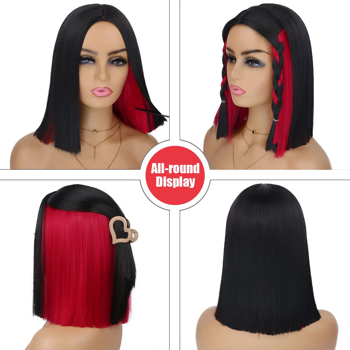 باروكات بيكابو بوب الاصطناعية للنساء، باروكة بوب قصيرة مستقيمة بطول الكتف للاستخدام اليومي للحفلات التنكرية #3