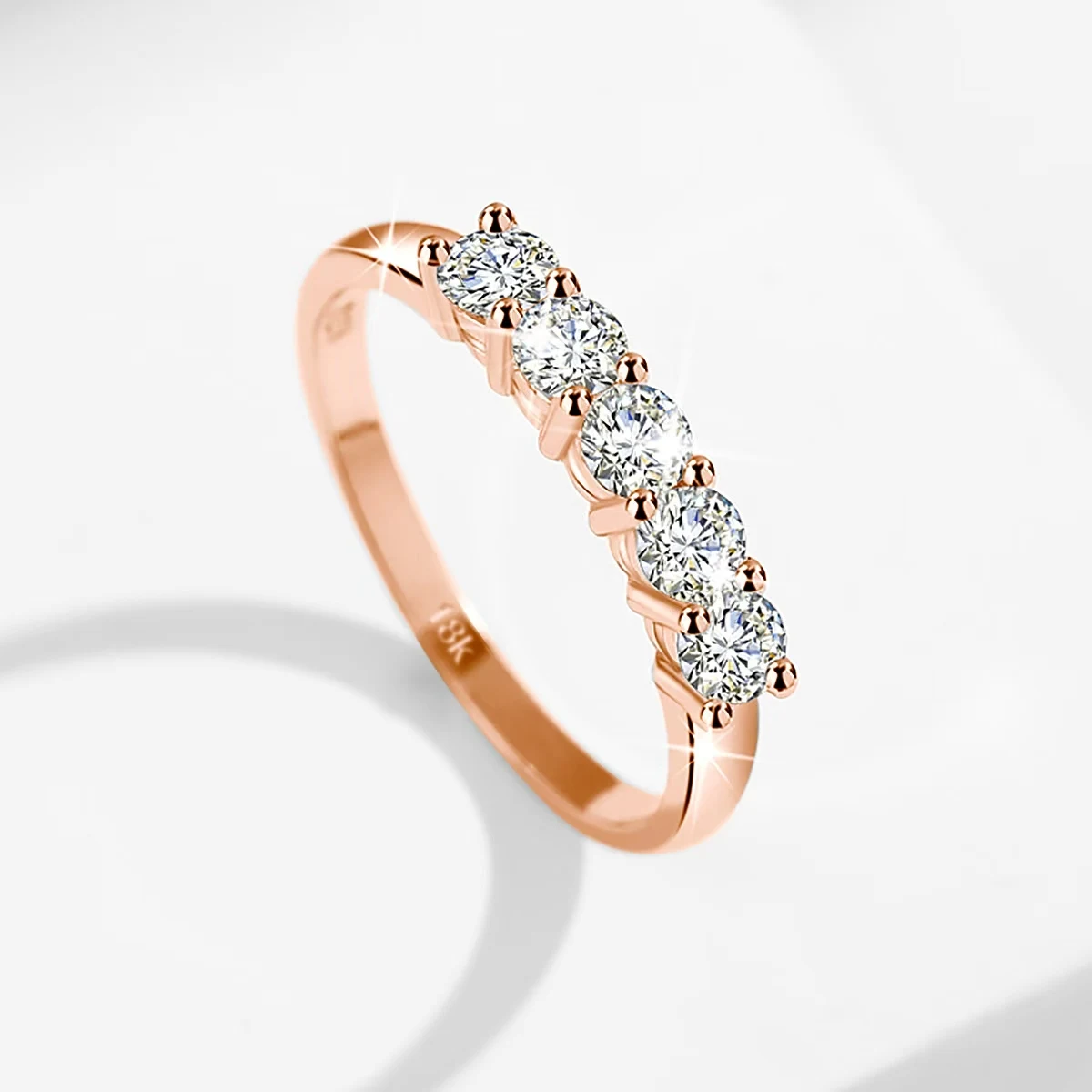 

With Certficate 18K Solid Rose Gold Ring For Women 5 Stone AU 750 Luxury Wedding Band Jewelry With Stamp Trendy Engagement Gift