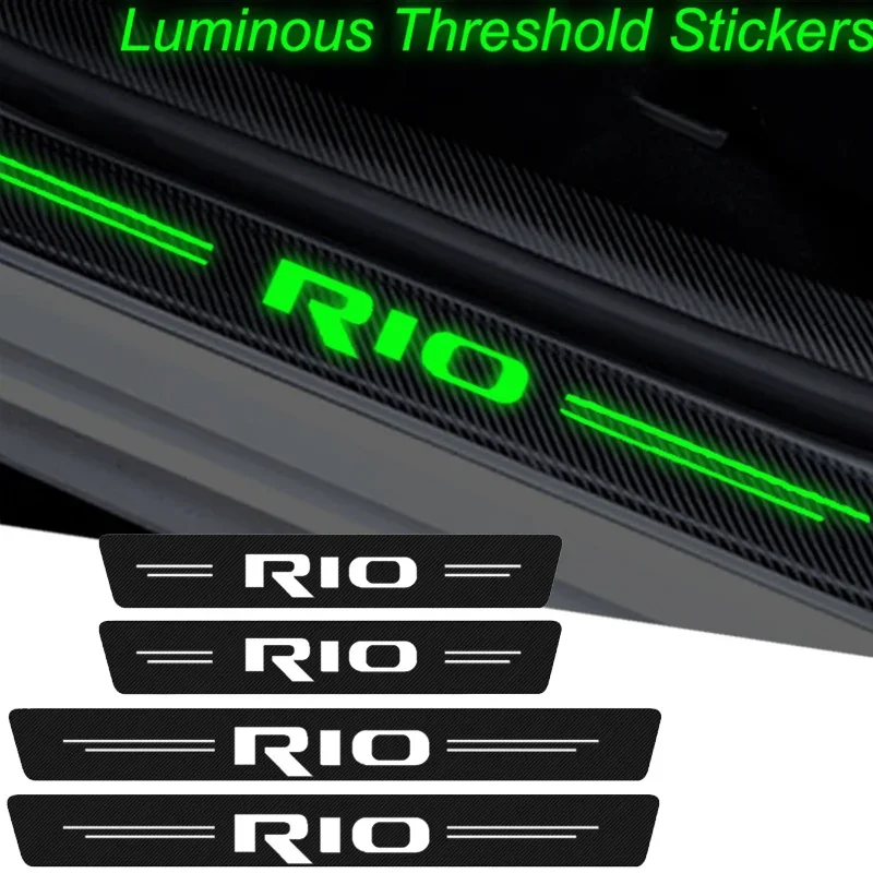 Luminous Interior for KIA Rio Logo Badge Carbon Fiber Car Door Sill Threshold Stickers Anti Scratch Decals Auto Accessories