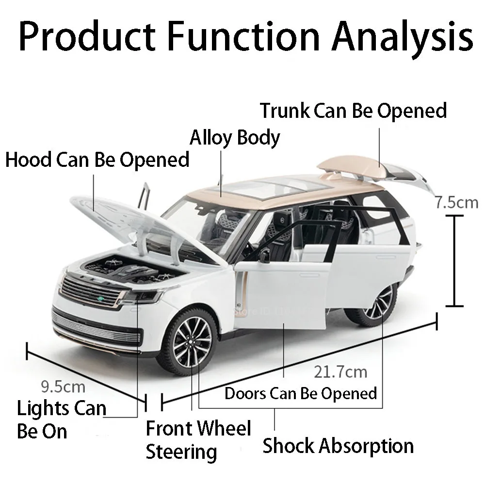 1:24 لاند روفر المدافع لعبة مجسمة سيارات سبيكة دييكاست رينج روفر SV ضوء الصوت الأبواب مفتوحة التراجع حلية للأطفال هدايا