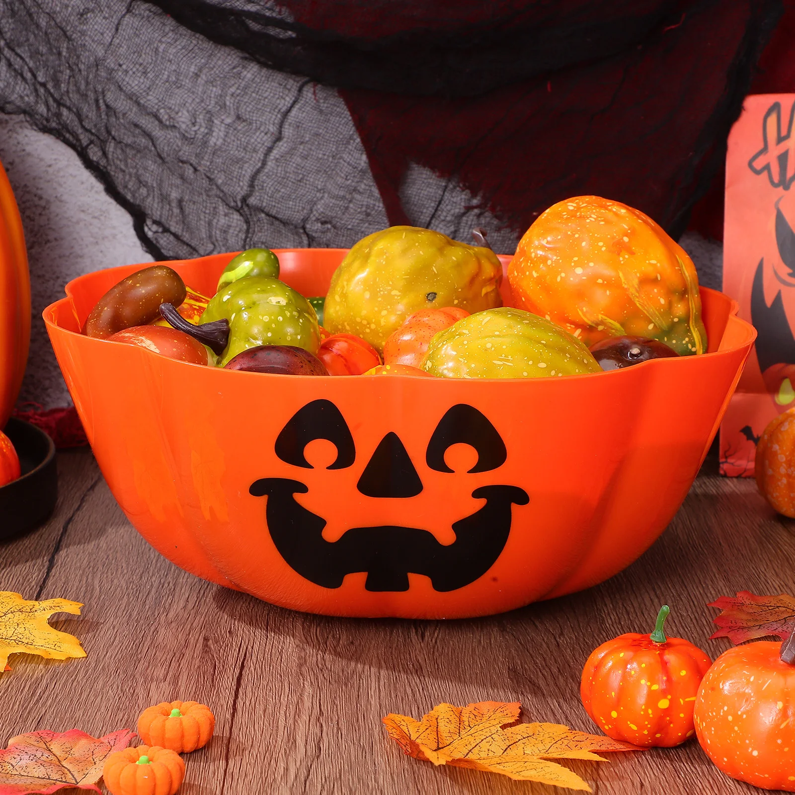 Piatto di frutta arancione di Halloween 1 pezzo di lanterna di zucca, insalatiera, decorazione del festival dei fantasmi, piatto da portata unico per buffet di feste