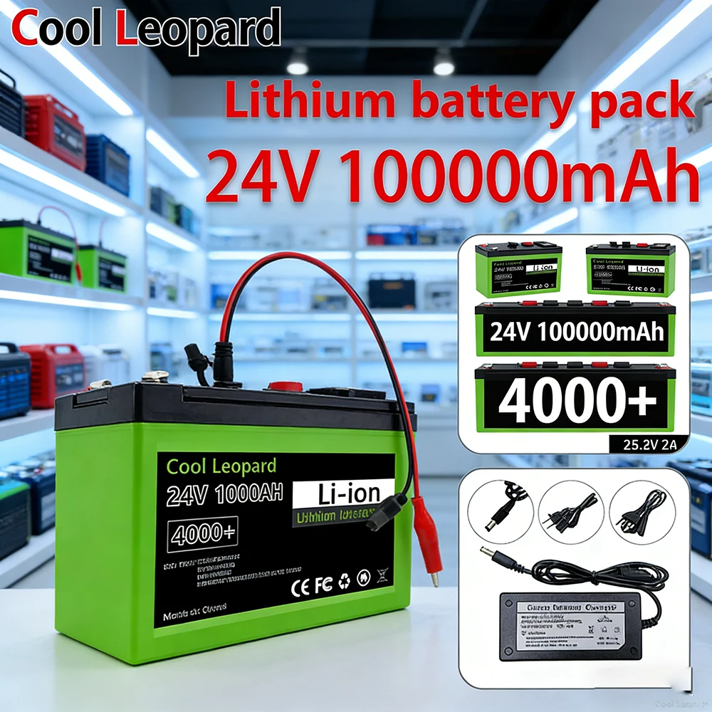 

24 В 100 Ач литий-ионная аккумуляторная батарея 18650, для светодиодной лампы, электромобиля, солнечной батареи, литий-ионная батарея + зарядное устройство 25,2 В, 2 А