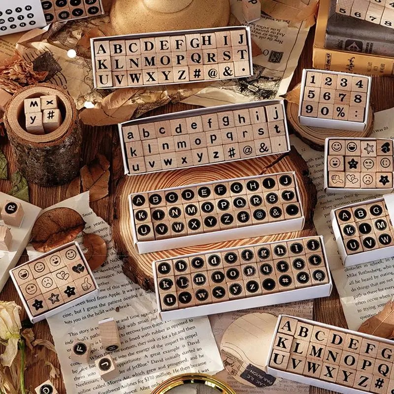 4-40pcs/set Letters Retro Seal Wood Stamps Wooden Rubber Stamps Scrapbooking Stationery DIY Craft Album Decoration Handmade