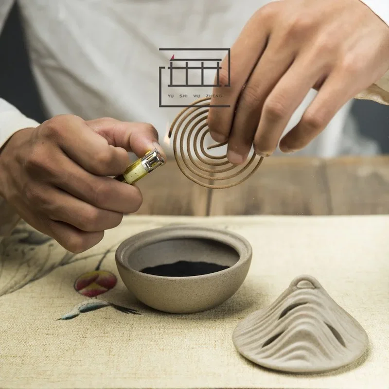 Antique coarse pottery incense burner creative manual large plate incense burner tea ceremony space incense burner