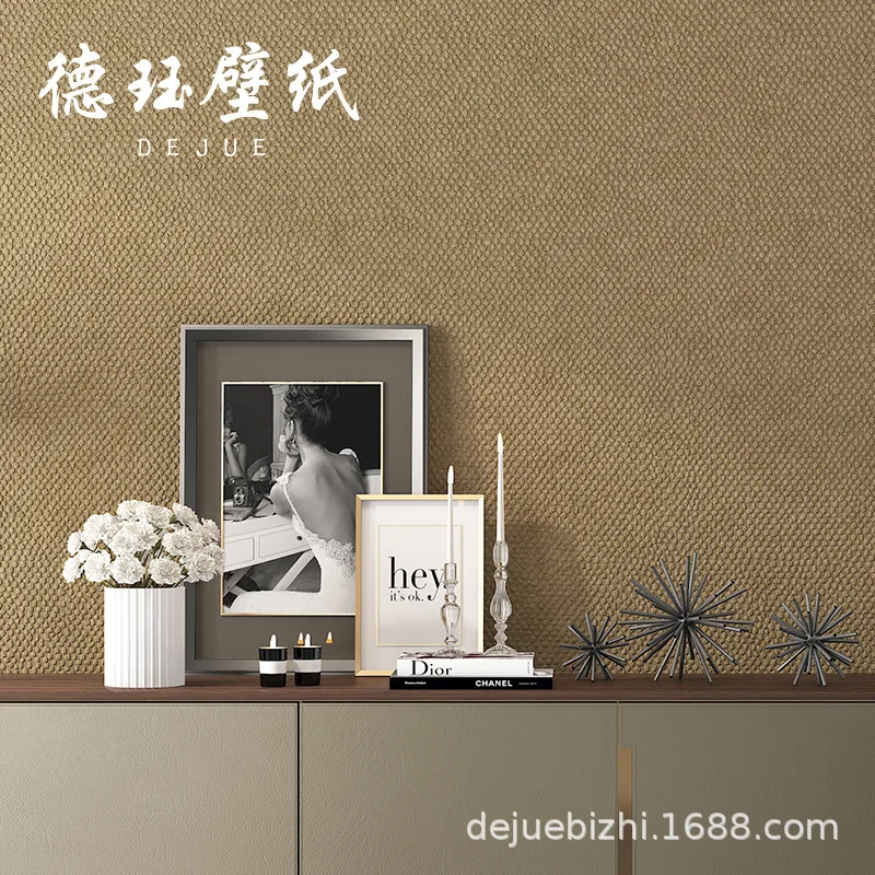 ورق حائط كاكي غير منسوج بلون سادة إسكندنافي لغرفة المعيشة وغرفة النوم ورق حائط كتان حديث وبسيط من القماش #2