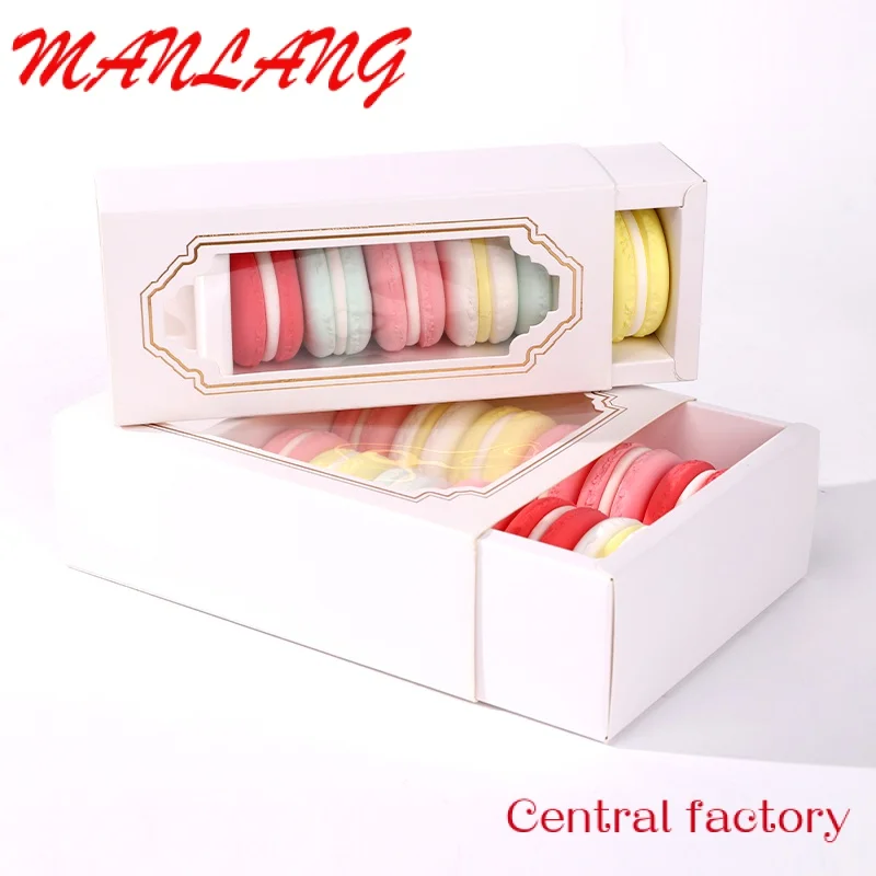 Custom  Macaron cookie box Kraft paper drawer box Baked biscuit moon marcaron cake food macaron packaging gift box with custom l