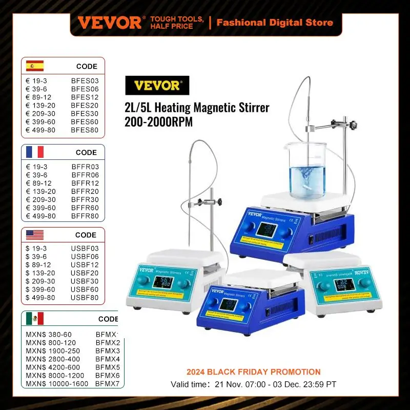 VEVOR 2L 5L Magnetic Stirrer Hot Plate Drink Agitator Vortex Mixer Shaker With Stir Bar Digital Display Portable Blender for Lab