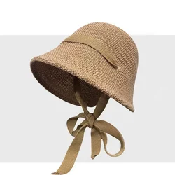 Sombreros de pescador de ala grande con cordones para mujer, gorra de pescador con protección solar, moda coreana, vacaciones y playa, primavera y verano, 2024