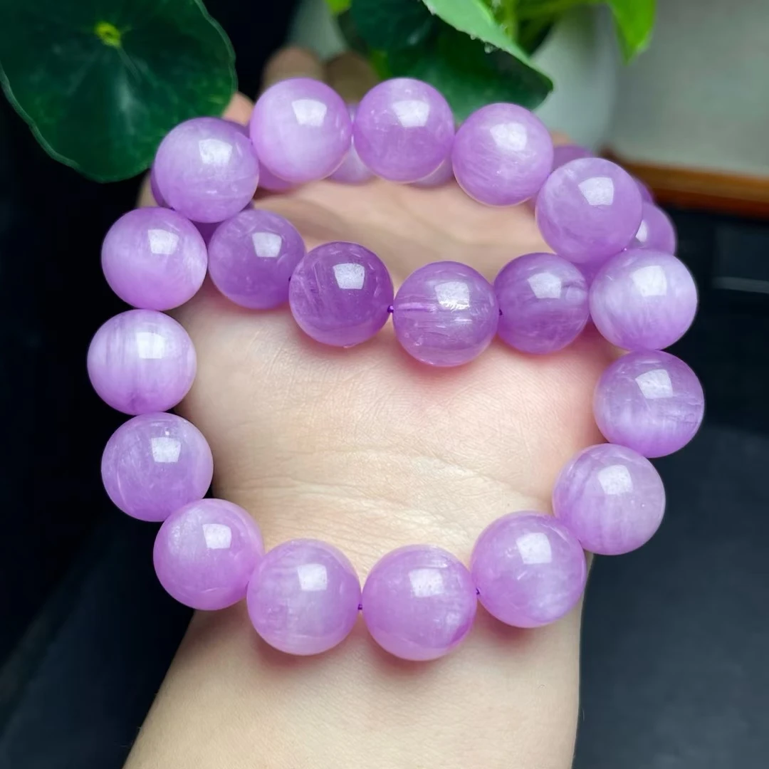 Natural Purple Kunzite 3 Laps Round Beads Bracelet 14mm Women Men Cat Eye Best Jewelry Fashipn Rare AAAAAA