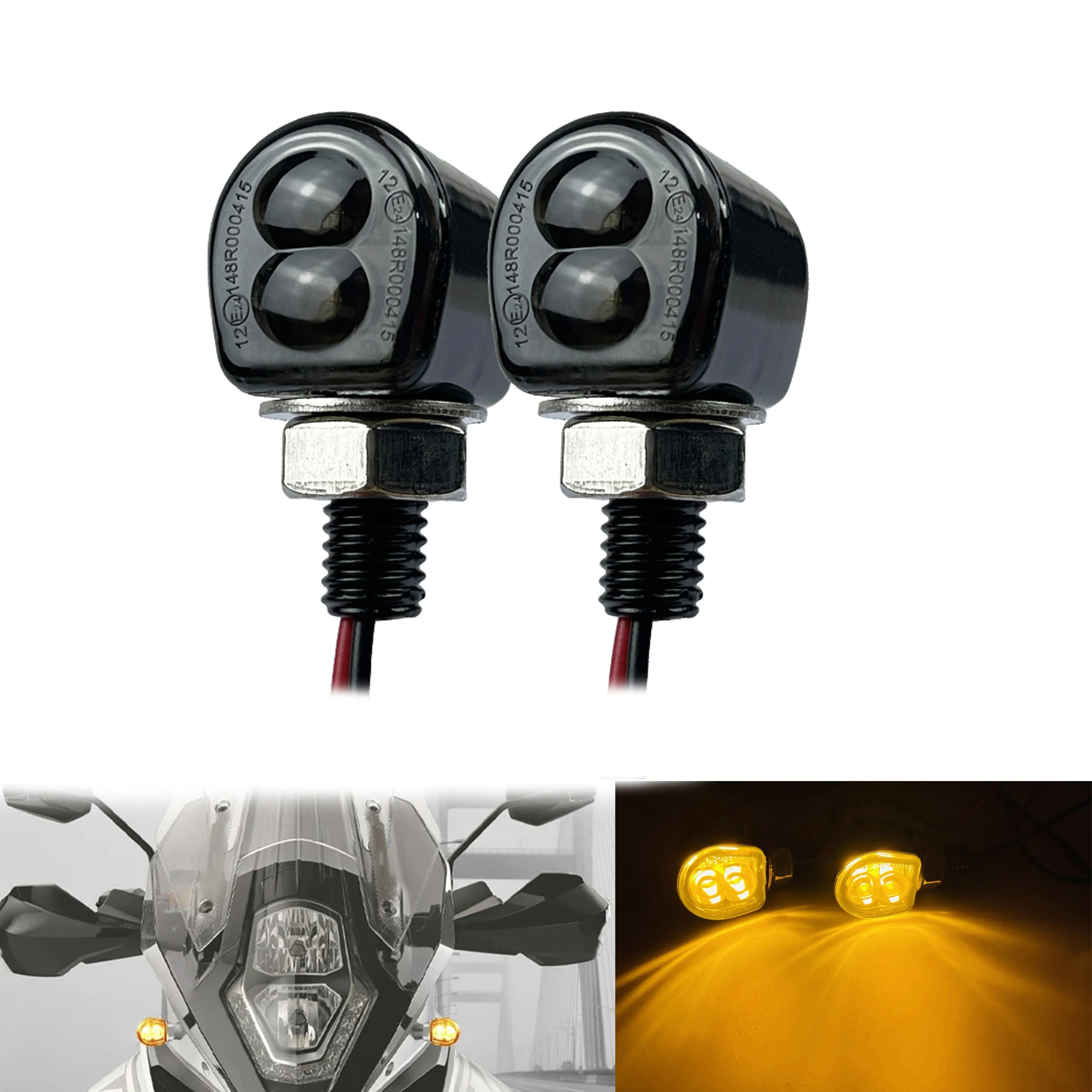 E Marked M8 Mini Motorcycle Turn Signal Light Indicator 12V Amber LED Signals Blinker Winker Lamp For Cafe Racer Bobber Honda