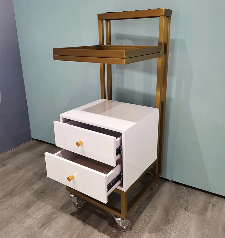 Professional Cheap Hair Salon Furniture Salon Metal Gold Trolley Cart for Sale