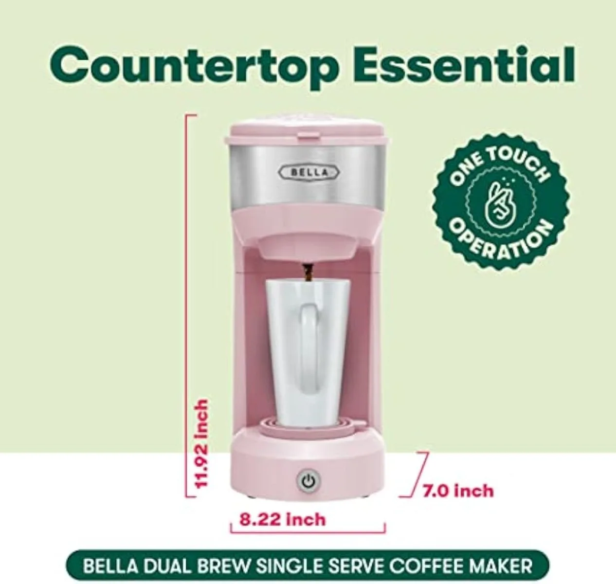 Dual Brew Single Serve Coffee Maker, K-cup - Carefree Auto Shut Off & Adjustable Tray, 14oz, Pink | USA | NEW