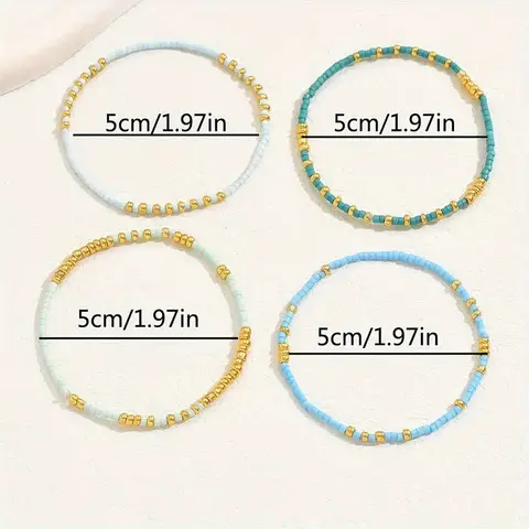 4 पीस फ़िरोज़ा रंग के सीडबीड्स स्ट्रेच ब्रेसलेट सेट बोहेमिया गोल्ड रंग के ग्लासबीड्स इलास्टिक हस्तनिर्मित लड़कियों के अवकाश आभूषण 10 best sales फ़िरोज़ा घड़ी - №7