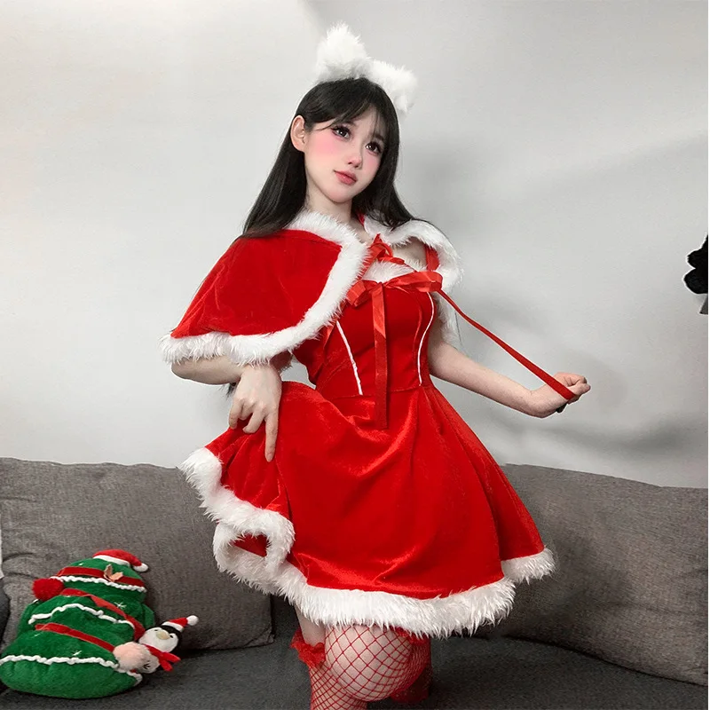 Christmas Dress New Christmas Costume Internet Famous Sweet Set Cute Stage Set Christmas Party Dress Cute Shawl 4 Pcs Set