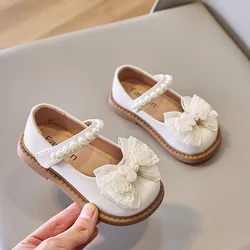 Zapatos de cuero para niñas, calzado de princesa con lazo, Primavera, actuación de boda, J220