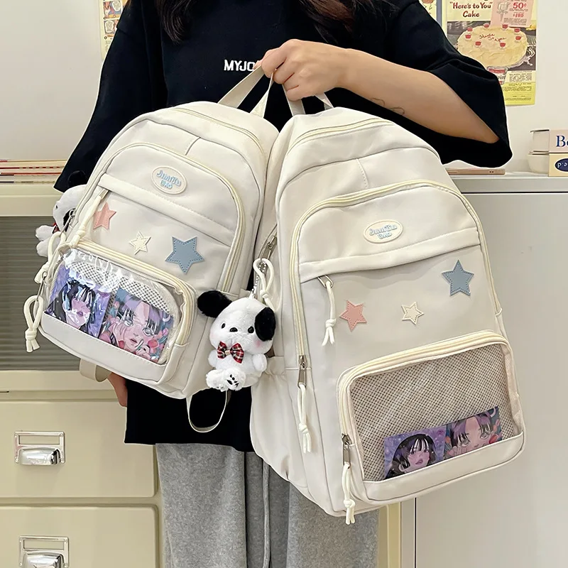 kabaqoo-korean-style-transparent-nylon-double-shoulder-backpack-high-aesthetic-star-design-college-student-bookbag-fitness