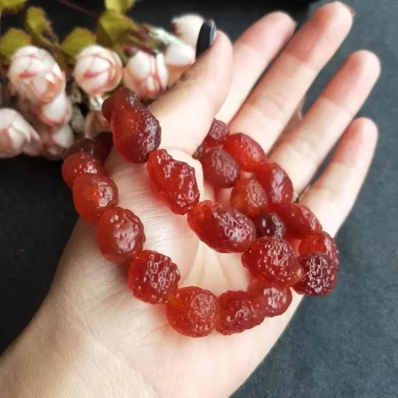 Factory Wholesale Alashan Raisin Rough Stone Cherry Red Sugar Heart Agate Bracelet Decorative Pendant