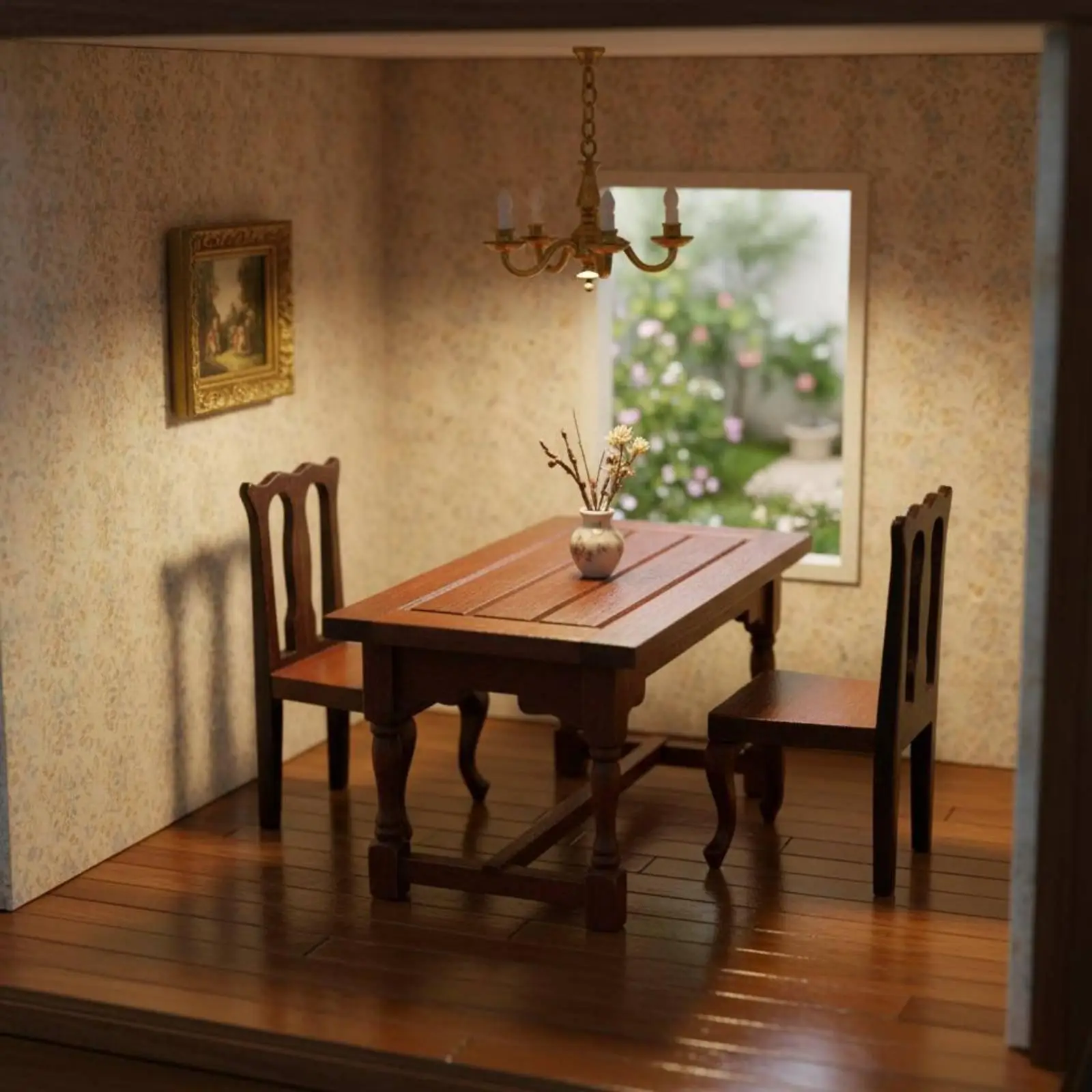 1:12 Scale Dollhouse Table and Chairs Vintage Design for Miniature Scene view 6