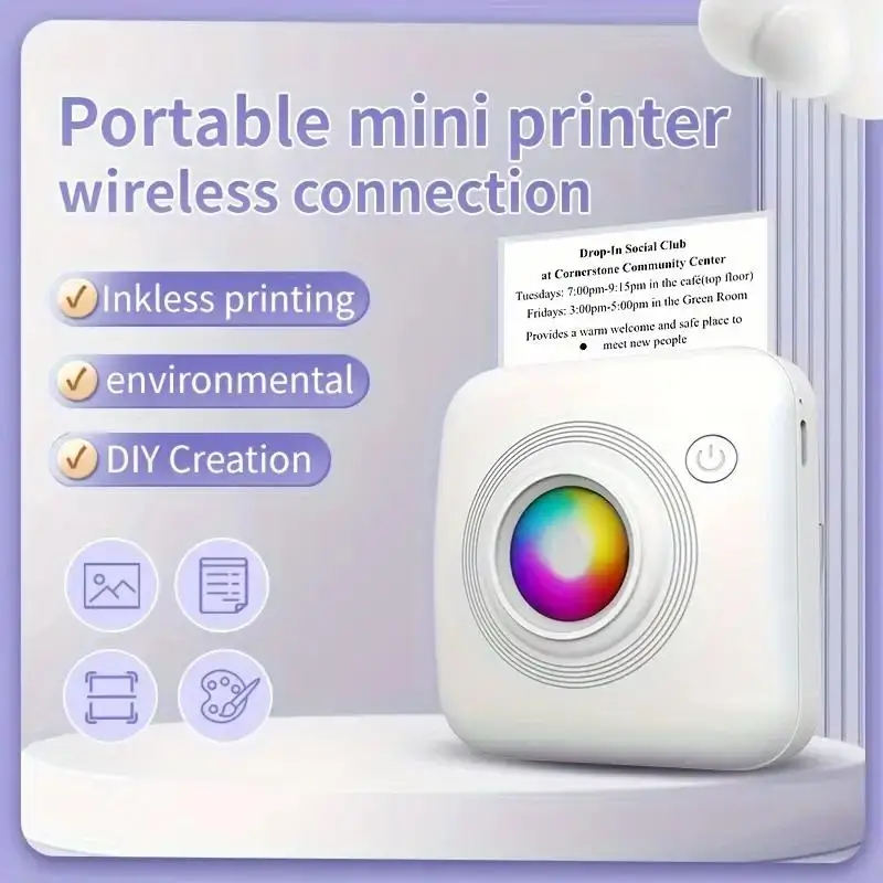 Mini Printer Wireless Photo Label Printer, Portable Thermal Printer，Journal, Study Note, Christmas Halloween Thanksgiving Gifts