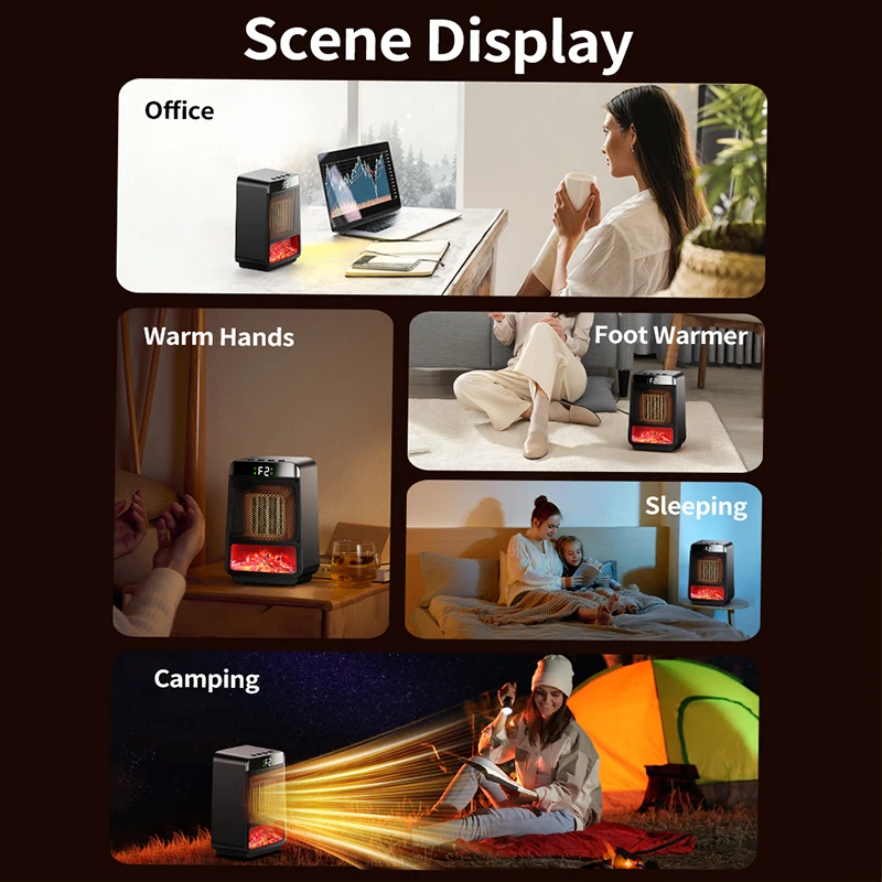 Electric Fireplace Heater 3D Flame PTC Ceramic Fast Heating Energy Saving Silent Timer Decorative Warmer for Home Office - view 4