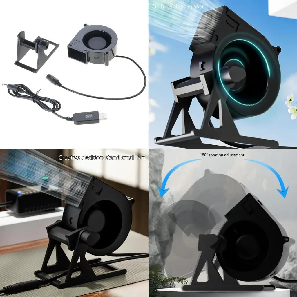 

964E Desktop Cooling Fan USB Powered 12V Cable Adjustable Angled for Heat Dissipation and BBQ Ignitions 3800RPM 4.5W 20CFM