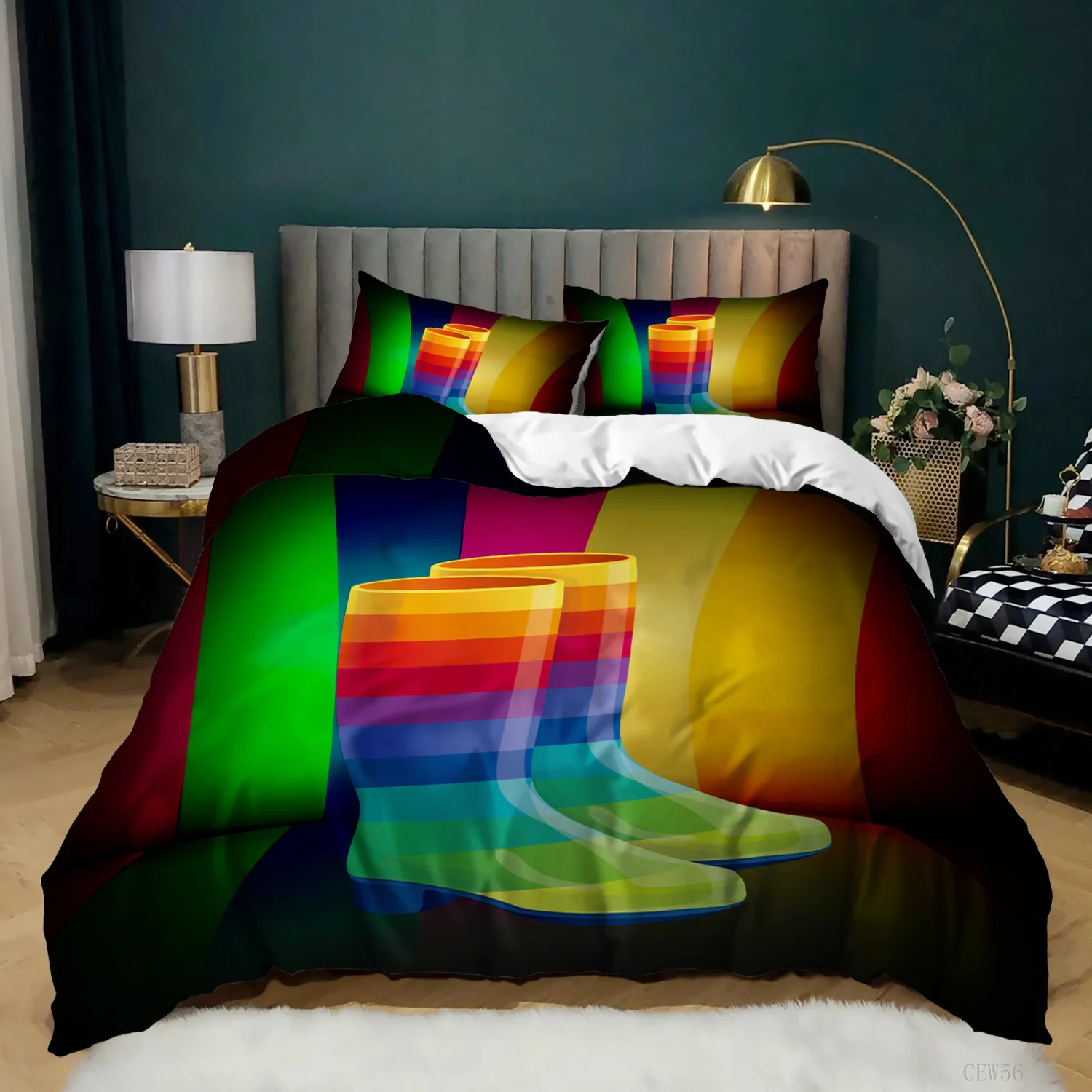 Rainbow Duvet Cover Set King Iridescent Love Heart Sheet Music Twin Bedding Set for Girls Microfiber Trippy Tie Dye Quilt Cover