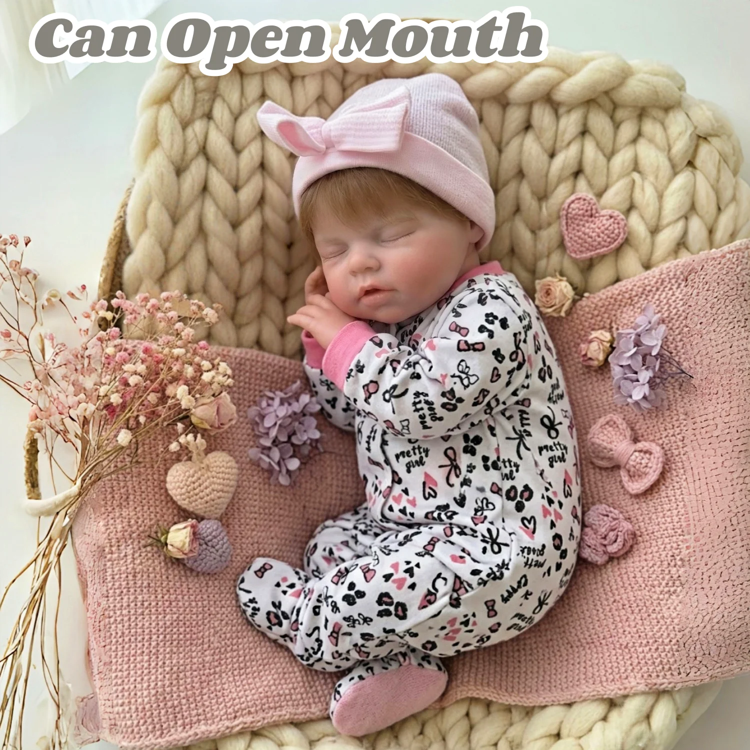 

50CM Sleeping Silicone Girl Doll With Rooted Hair Already Painted Can Open Mouth reborn de silicona doll As Gift For Families