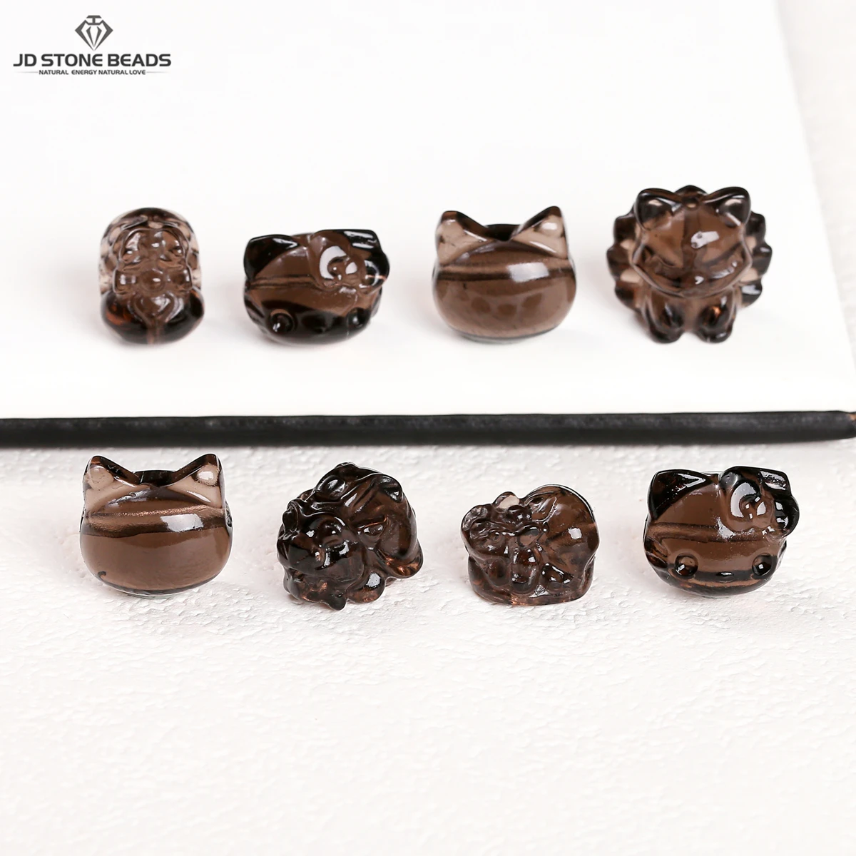 

1 Pc Natural Stone Ice Obsidian Carved Beads Cartoon Cat Fox Flower Cute Bead For Jewelry Making DIY Necklace Bracelet Accessory