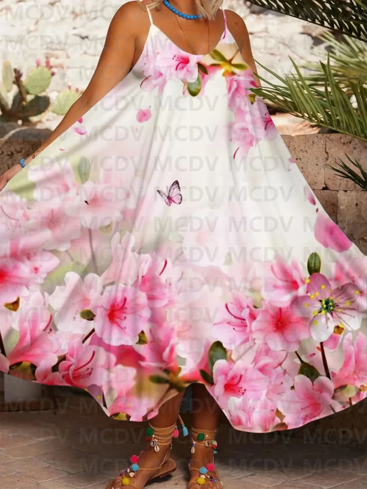 Flower Print Casual Spaghettl Strap Dress Pocket Dress Female Dresses