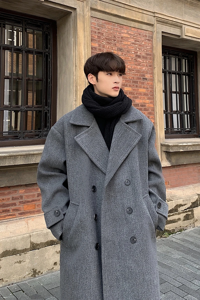 Winter High Quality Woolen Trench Coats Men Korean Style Luxury Male Casual Trenchcoat Men's Streetwear Gray/Khaki/Black