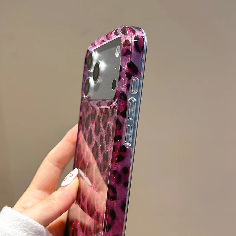 Ins Beliebte Glitzernde Rose Schwarze Leopardenmuster Hülle für iPhone 13 14 15 16 17 18 Pro Max Stoßfeste Harte IMD Rückseite – Detail 19