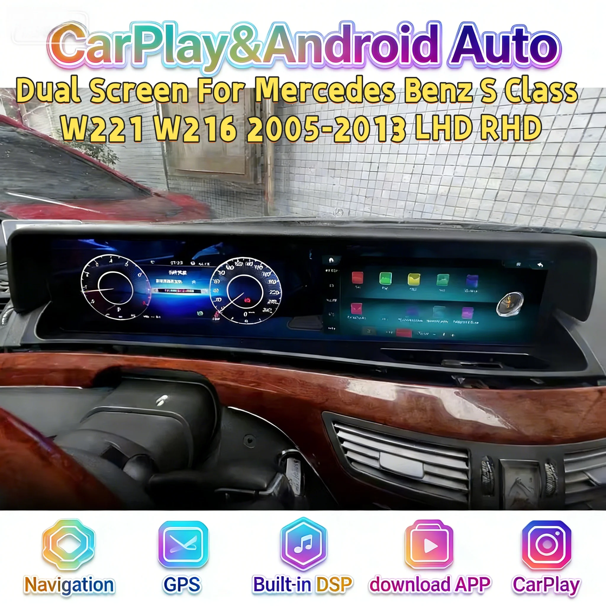

Мультимедийное радио Android с двойным экраном для Mercedes-Benz S Class W221 CL W216 2005-2013 гг., беспроводная Carplay GPS-навигация с левым рулем и левым рулем