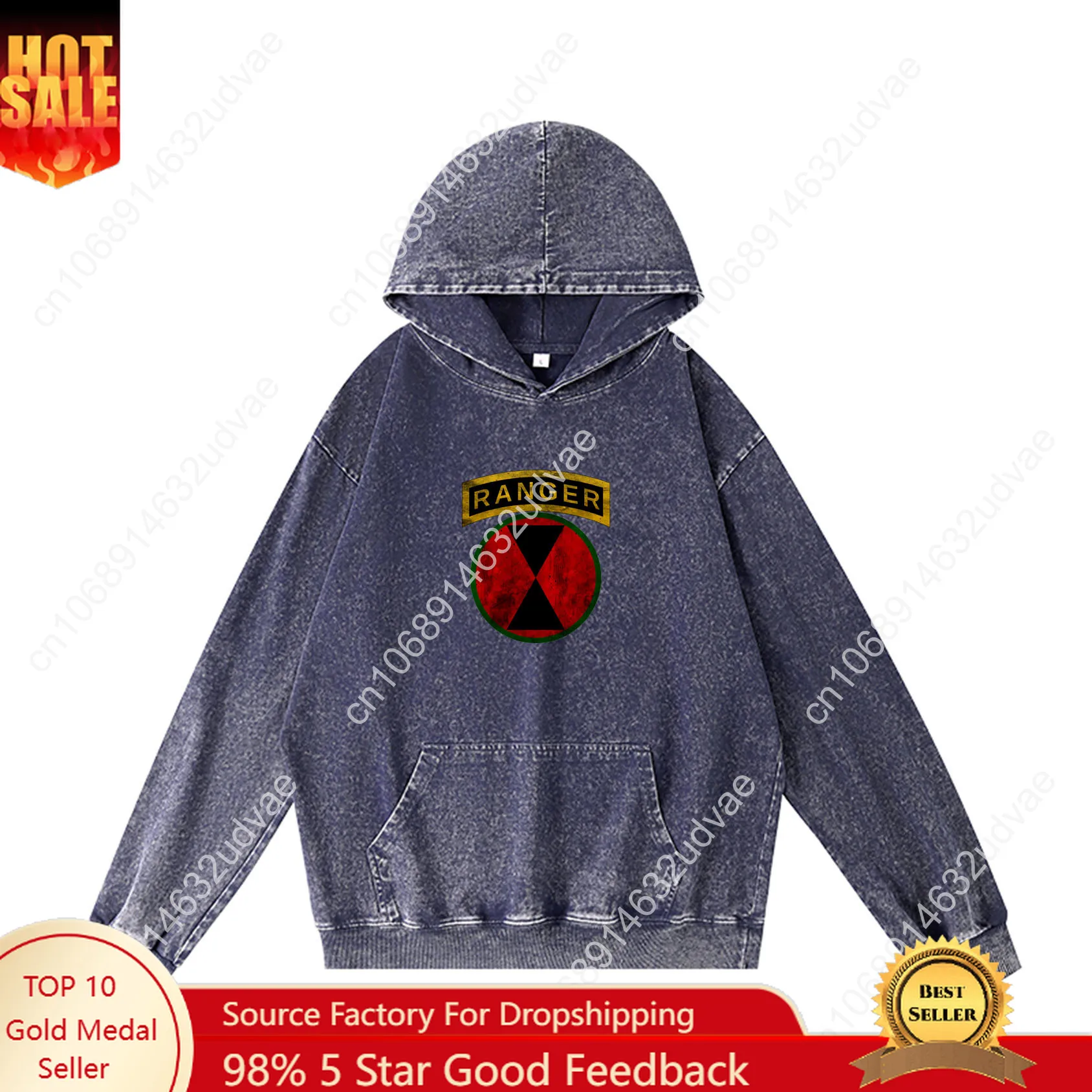 7th Infantry Division Patch with Ranger Tab Hoodies Retro Hooded Sweatshirt Man Woman Teenager Pullover Pocket Customized Tops