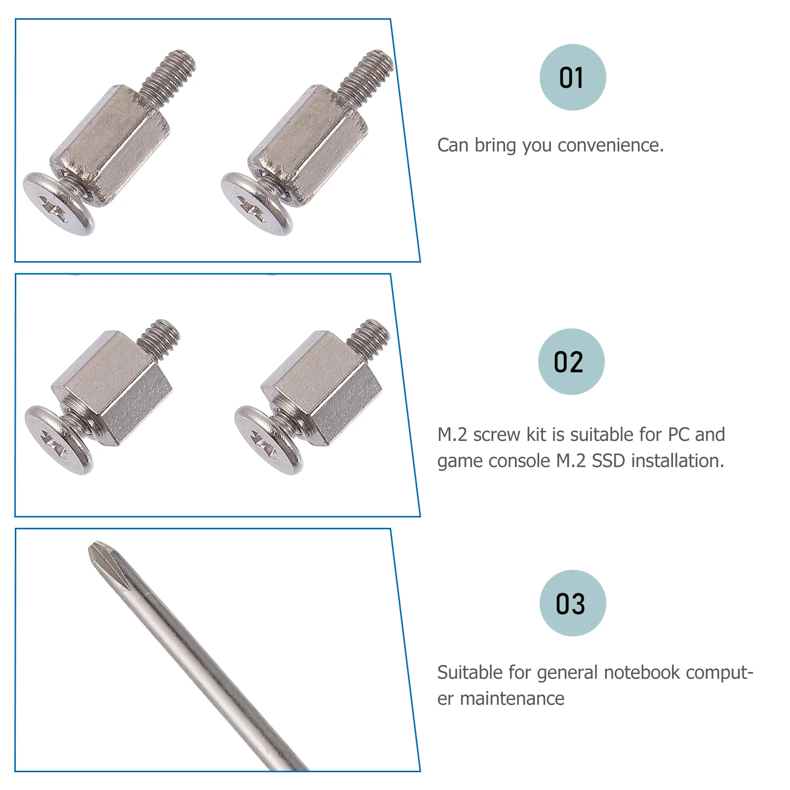 1 Set M.2 SSD Mounting Screw Stainless Steel SSD Mounting Fixing Screw Kit Standoff Mount Motherboard Computer Part Screws