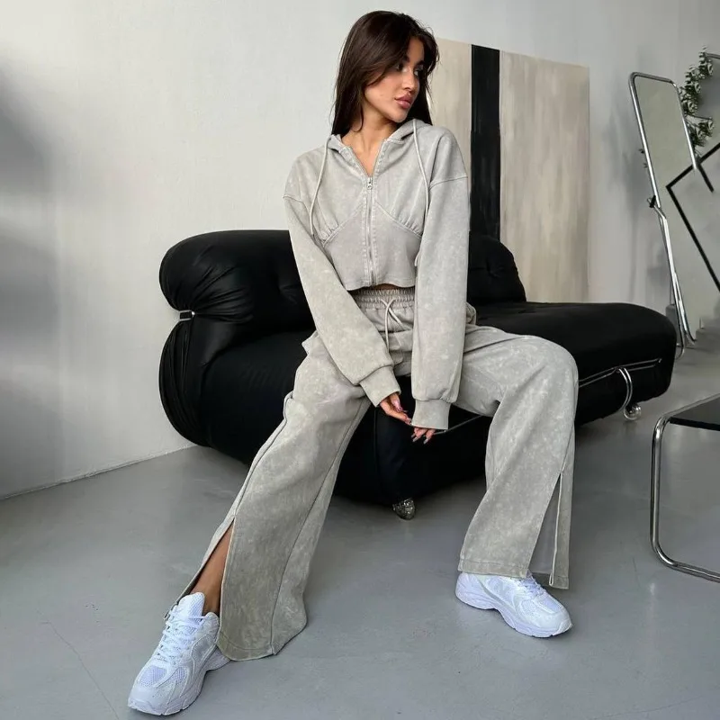 Casual Sports StyleHoodie Straight Trousers Two-piece Set