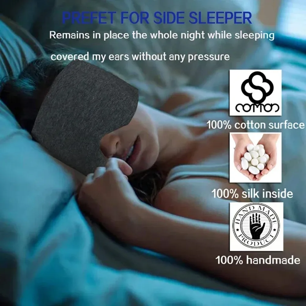 Sleep Mask for Men Women,100% Cotton Sleep Eye Mask with Fully Adjustable Strap, 100% Light Blocking Eye Mask for Sleeping, 0 Pressure Eye Covers for Travel Yoga Nap (Gray)