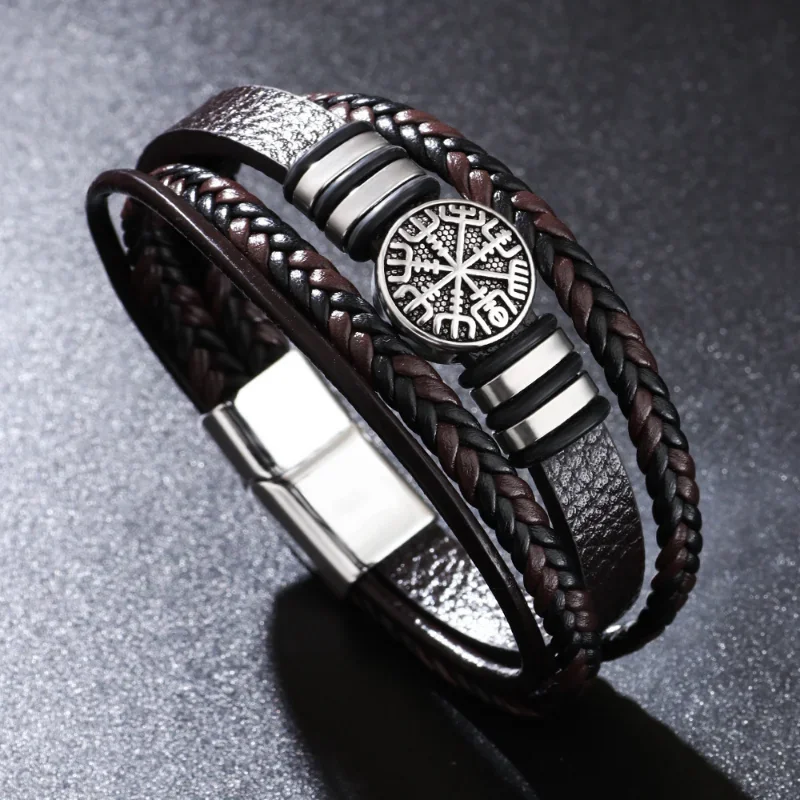 Trendy Norse Viking Men Bracelet Fashion All-match Multi-layer Braided Leather Bracelets Scripture Compass Birthday Party Gifts