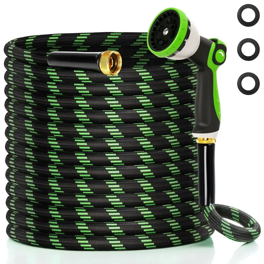 

Шланг для полива 30 м (100 футов), гибкий, нерастягивающийся, для улицы, сверхпрочный, легкий, герметичный, не перегибается, с насадкой