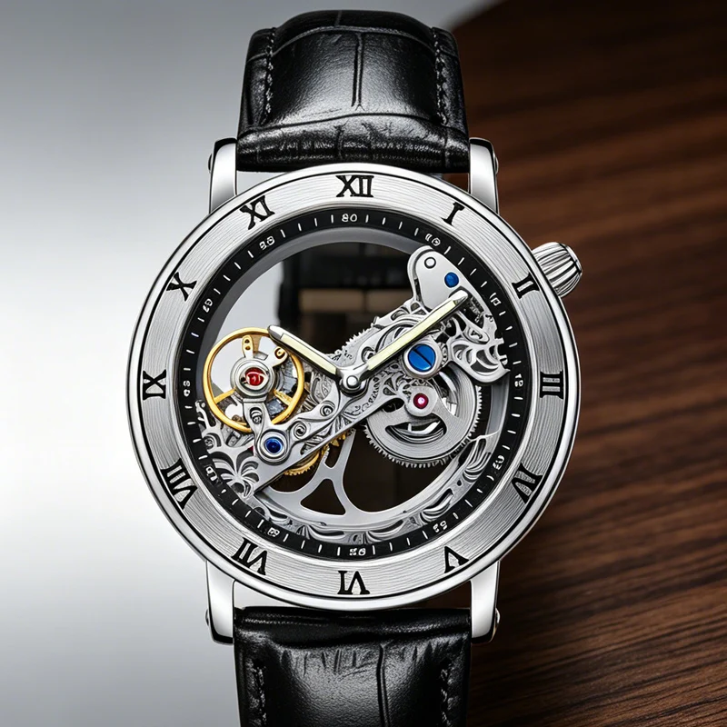 Orologio meccanico moda uomo orologi trasparenti SHENHUA automatico meccanico scheletro orologi cinturino in pelle Relogio Masculino