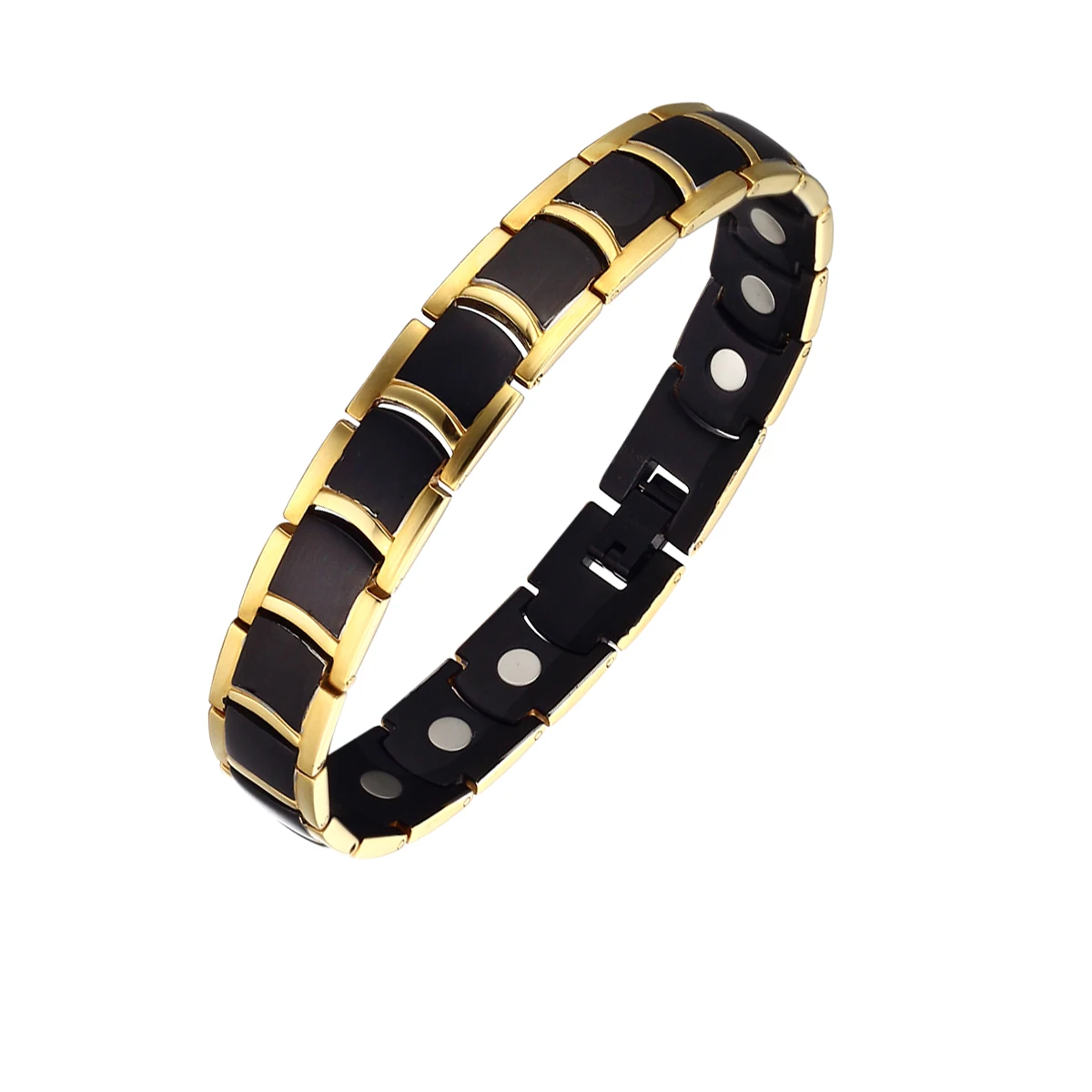 

Moocare Electroplated Gold Stainless Steel Black Ceramic Men's Bioenergy Magnet Bracelet