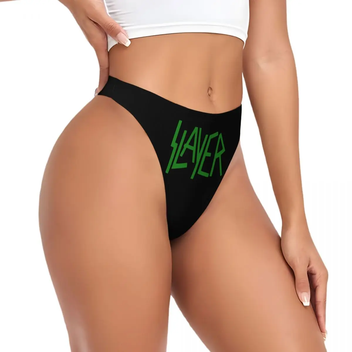 Custom Green Heavy S-Slayers Thrash Metal G-string Panties Women's Stretch Rock Roll Band Thongs Underwear