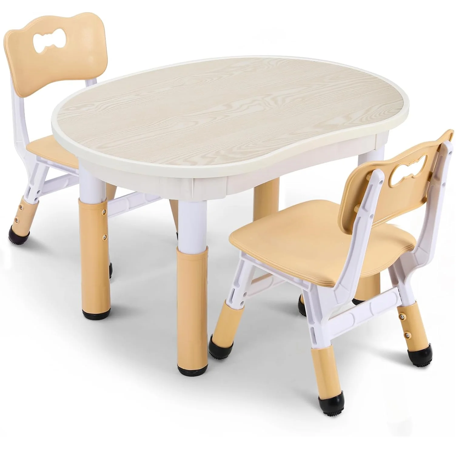 Children's Table with 2 Chairs Seating Group Height-adjustable Painting Table and Chair Set, Plastic Desk for Daycare/home