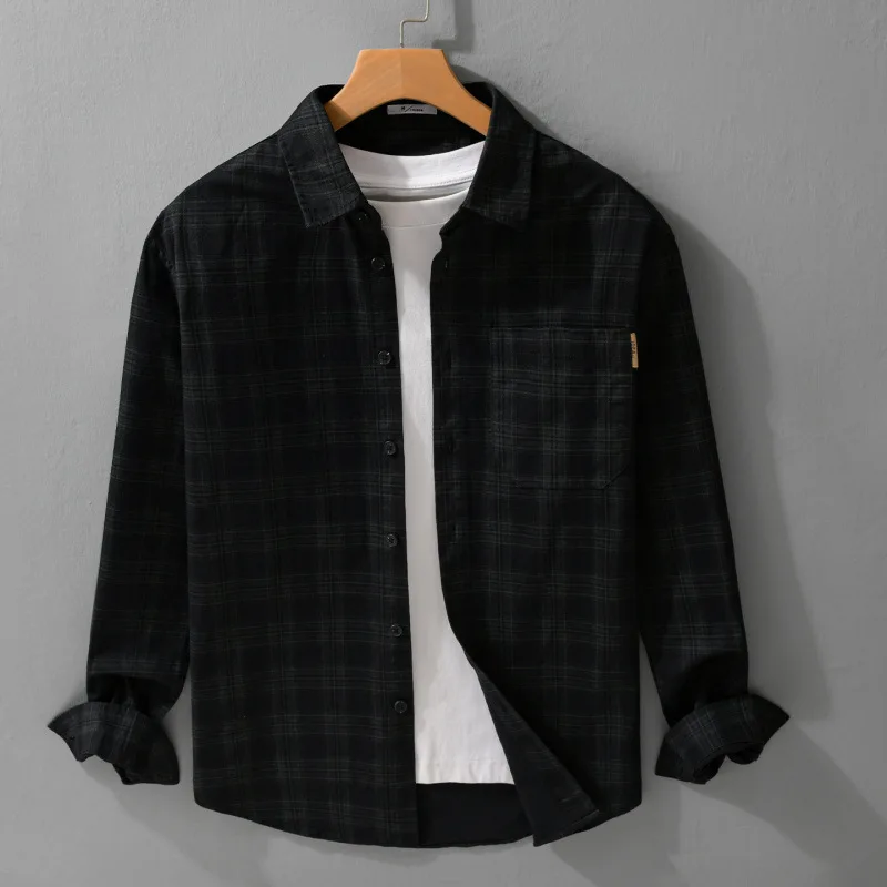 

Весенние мужские Long Sve irt, повседневные, удобные, свободные, дышащие, свободные, в клетку, повседневные, простые, всесезонные, хлопковые