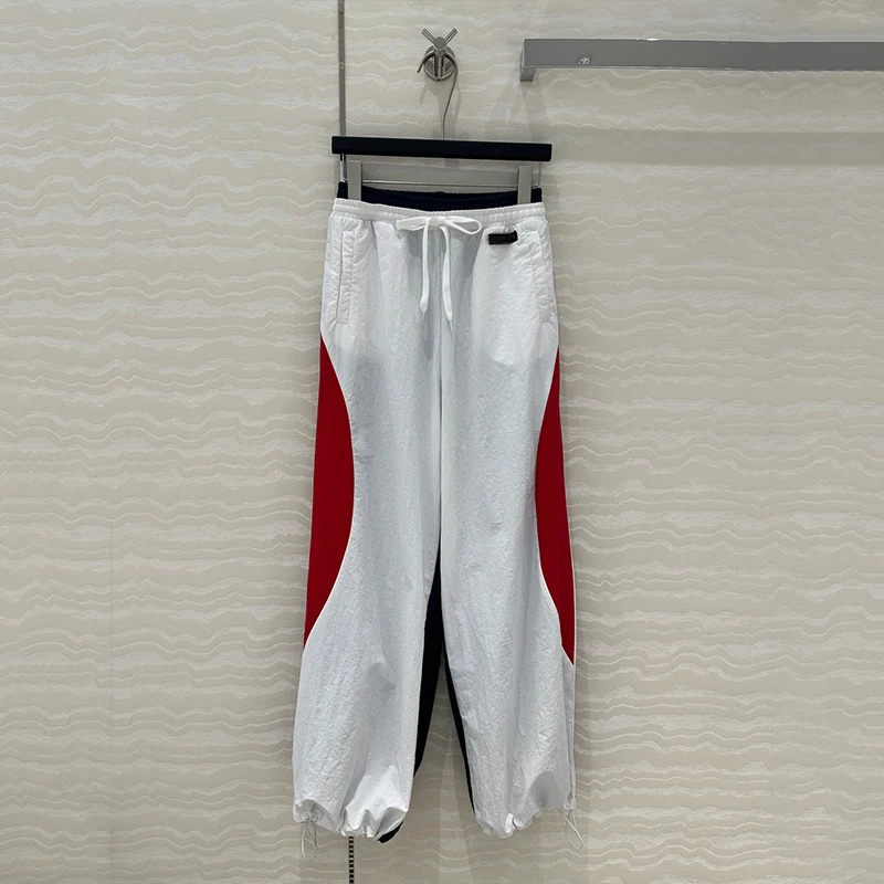 Pantalones estilo niña 2025ss, pantalones deportivos con costuras de Color contrastante para mujer, pantalones informales en capas con diseño de doble cintura, pantalones de algodón