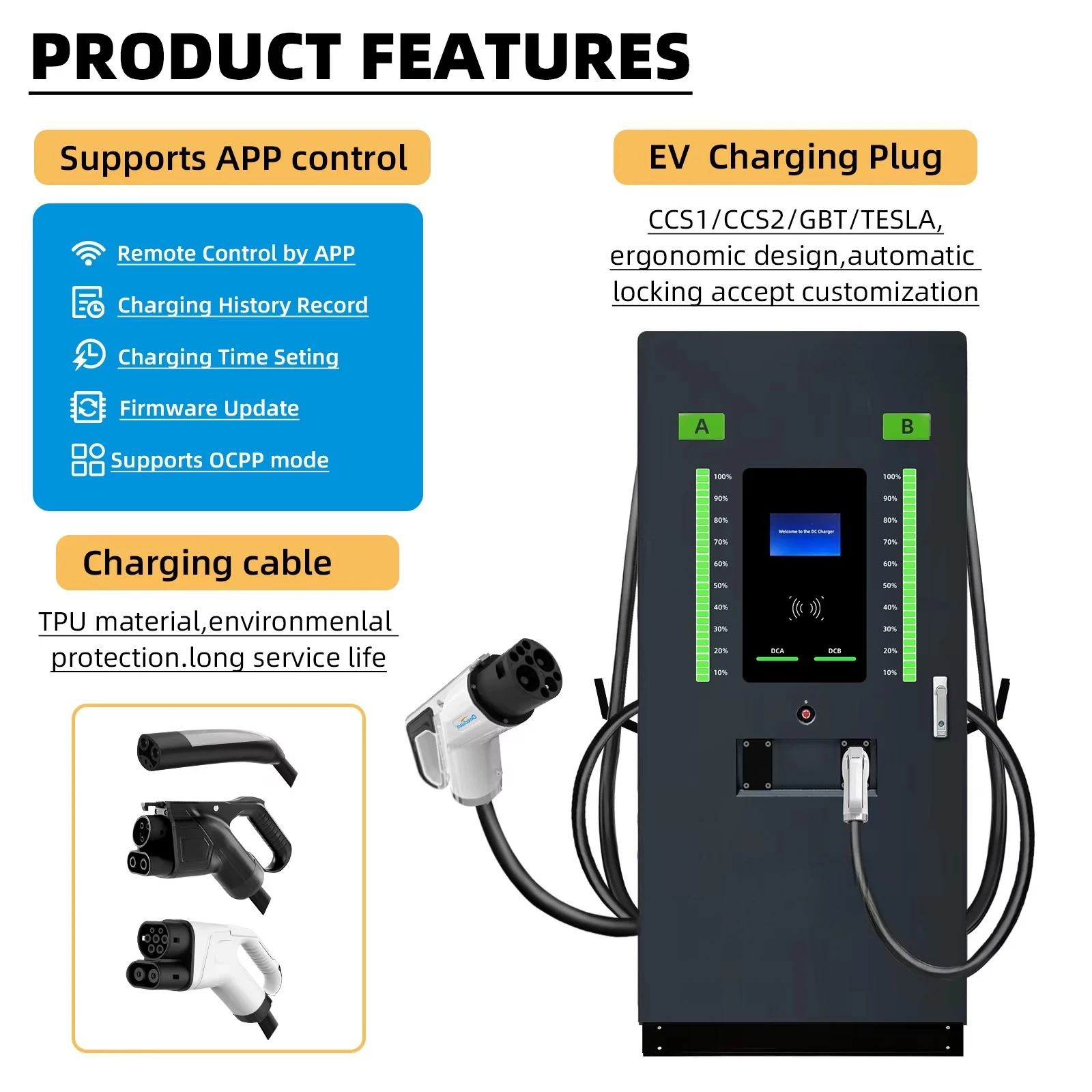 60/120/600KW CCS2 GBT CCS1 Deedian Floor Standing Dc Ev Charger Ocpp1.6J  Ip54 Rfid Card Control for Airport Car Rental Service