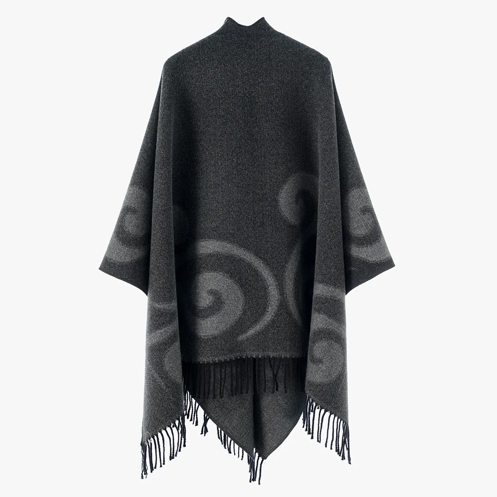 New Good Faux Cashmere Auspicious Clouds Jacquard Poncho Soft Comfort Long Cape Outerwear Unisex Autumn Winter Thick Shawl
