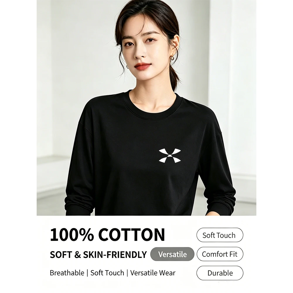 100% Cotton Long Sleeve T-Shirt Men Solid Basic Crew Neck Soft Casual Top view 6