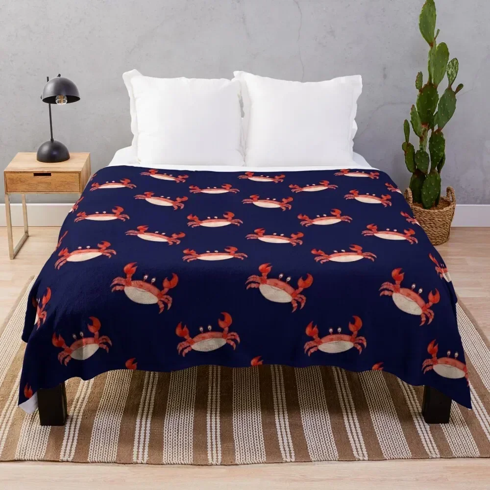 Crab Happy crabby seaside crustaceans, fun red animal sea ocean lobster Throw Blanket Warm Bed linens Sleeping Bag Blankets