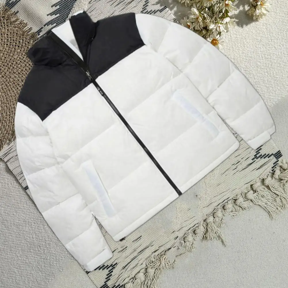 Winter Jacket Men's Cotton Quilted Windproof Coat with Stand Collar Pockets Stylish Long Sleeve Jacket for Outdoor Wear Pockets